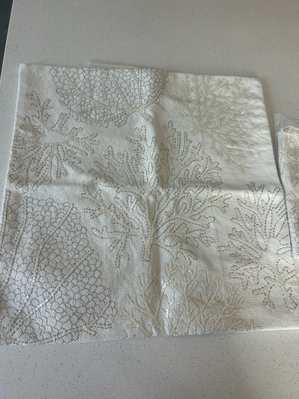 2 Pottery Barn Coral Sparkle Embellished Pillow Shams 20” Beach RARE